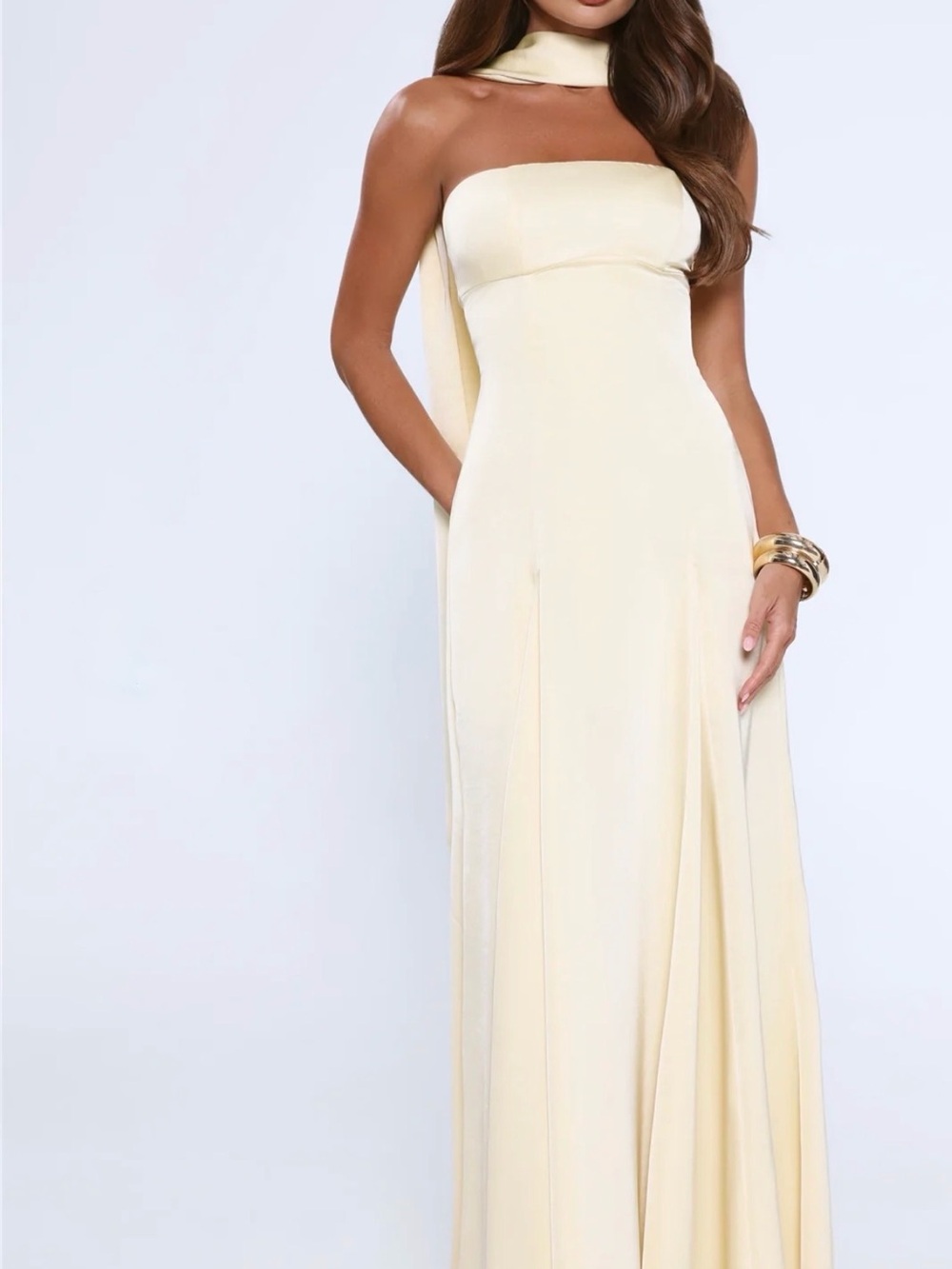 Hello Molly SATIN TEMPT STRAPLESS MAXI DRESS LEMON